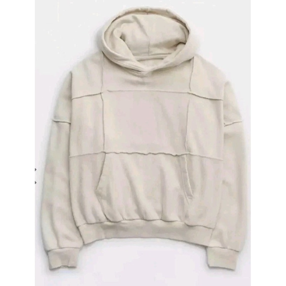 Aerie Sherpa Patchwork Hoodie Sz S Ivory Pullover Oversized Lounge Womans